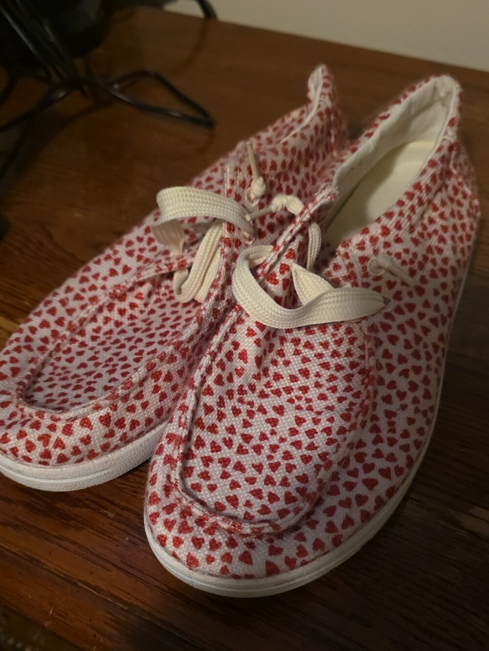 Heart-Print Canvas Slip On Shoes in Red Womens 11..